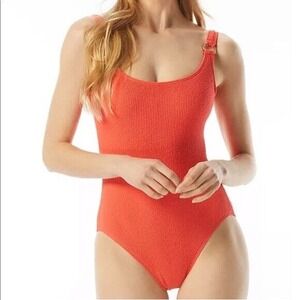 Michael Kors One-Piece Swimsuit 8 Sangria Red Logo Ring Textured Luxe Swim!